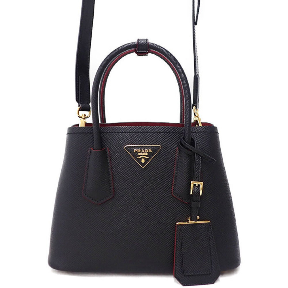 Prada Saffiano Cuir Leather Double 2way Shoulder Bag Black